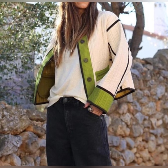 Jackets & Blazers - Cropped Puffer Quilted Jacket Floral Print Open Front Lightweight Short Outwear